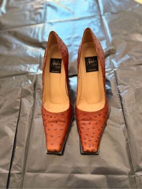 Pegabo 4 inch ostrich skin heels